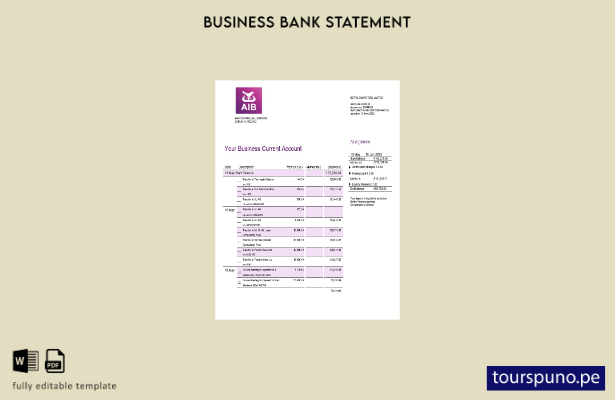 listo para imprimir Plantilla de declaración empresarial de Allied Irish Banks (